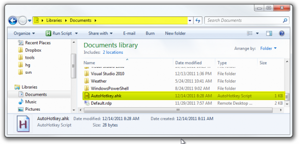Screenshot of the AutoHotkey.ahk file in Windows Explorer