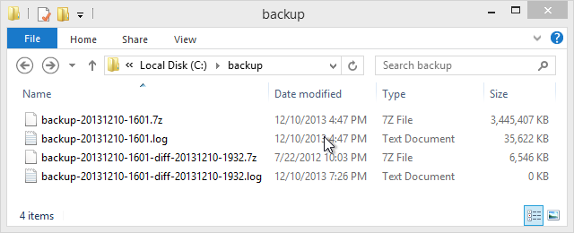 Screenshot of backup folder