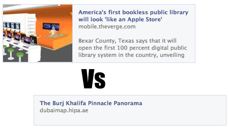 Screenshot of Facebook link previews
