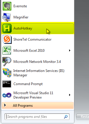 Screenshot of AutoHotkey in the Start Menu