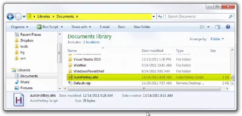 Screenshot of the AutoHotkey.ahk file in Windows Explorer